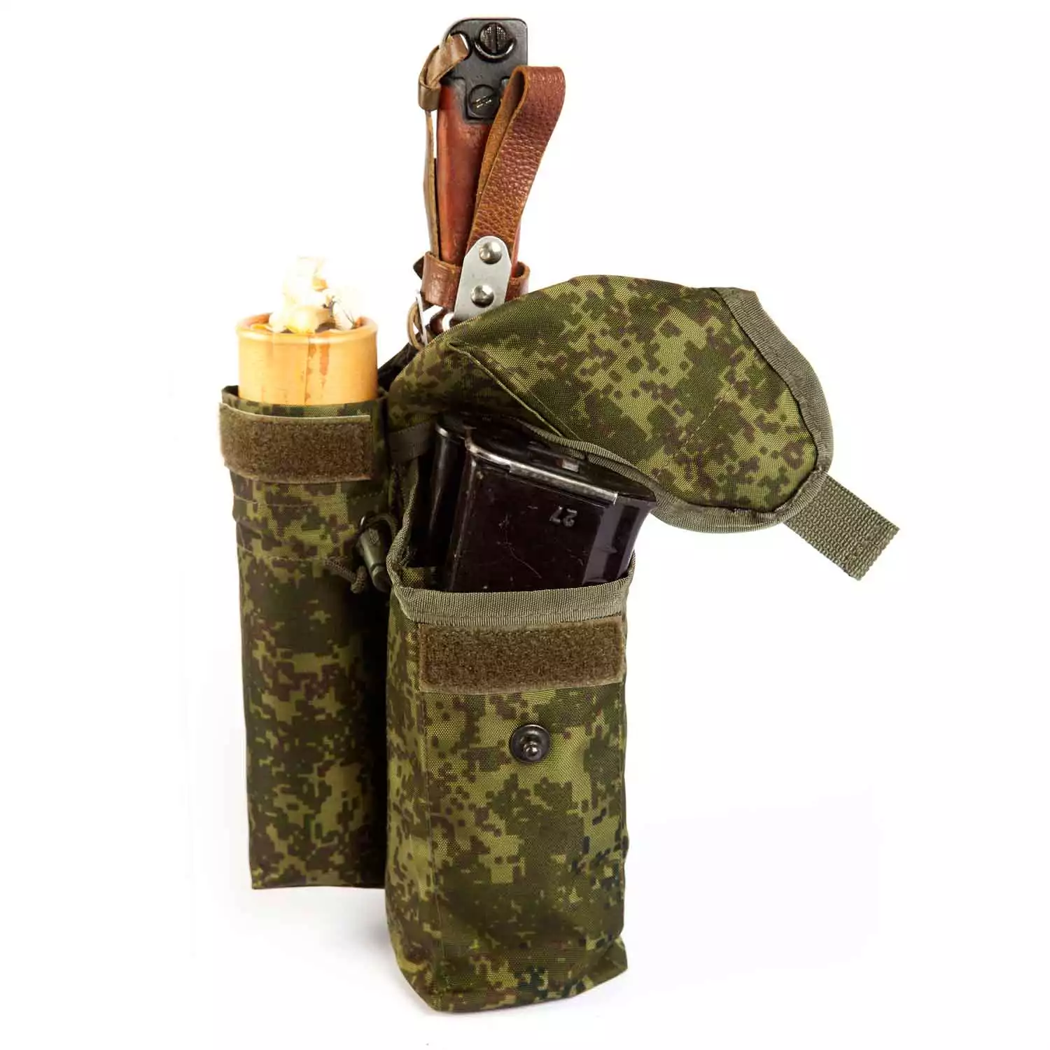 Подсумок для 2-х магазинов АК74 (АКМ), сигнальных средств (РДГ, РОП, РСП) и штык-ножа правый Подсумок для 2-х магазинов АК74 (АКМ), сигнальных средств (РДГ, РОП, РСП) и штык-ножа правый