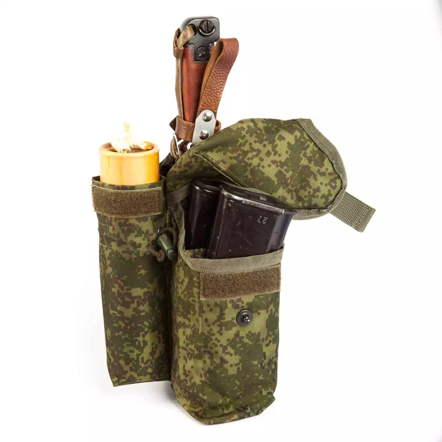 Подсумок для 2-х магазинов АК74 (АКМ), сигнальных средств (РДГ, РОП, РСП) и штык-ножа правый Подсумок для 2-х магазинов АК74 (АКМ), сигнальных средств (РДГ, РОП, РСП) и штык-ножа правый